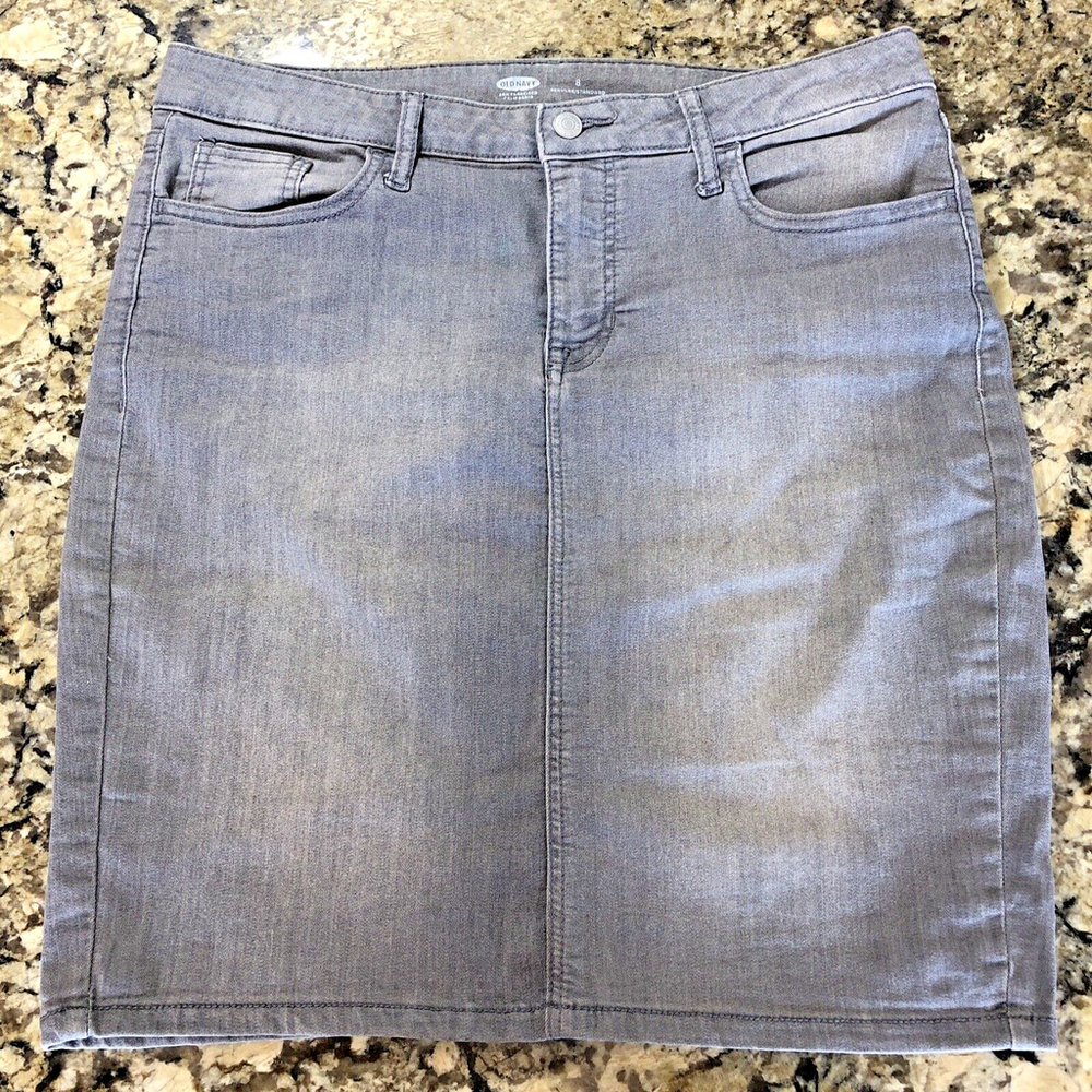 Size 8 Regular Old Navy Womens Jean Denim Skirt Knee Stretchy Grey Causal Modest